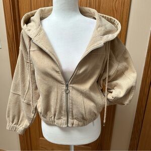 Forever 21 Tan Corduroy Cropped Hooded Jacket size Medium